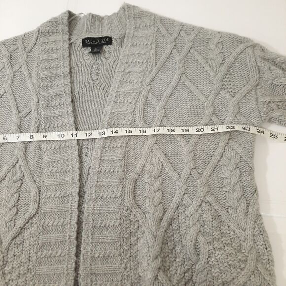 Rachel Zoe Gray Cable Knit Cardigan Sweater Sz Large Wool Blend Open Front - Picture 8 of 9